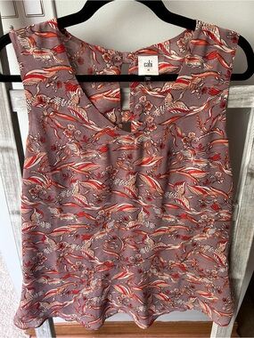 CAbi Mauve Floral-Print Sleeveless Camisole with Red Accents